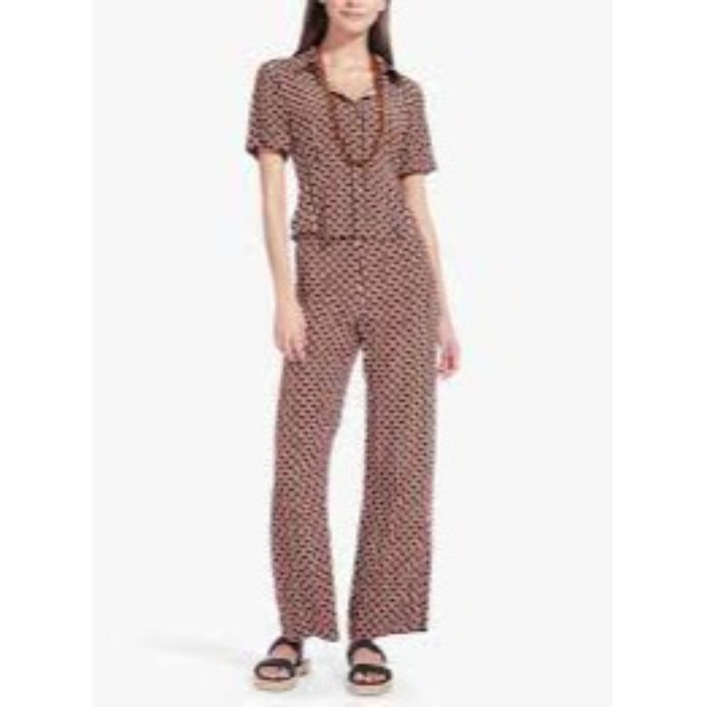 NWT Staud Bonita Wide Leg Pant Basket Weave Print Brown Boho Resortwear 16 XL